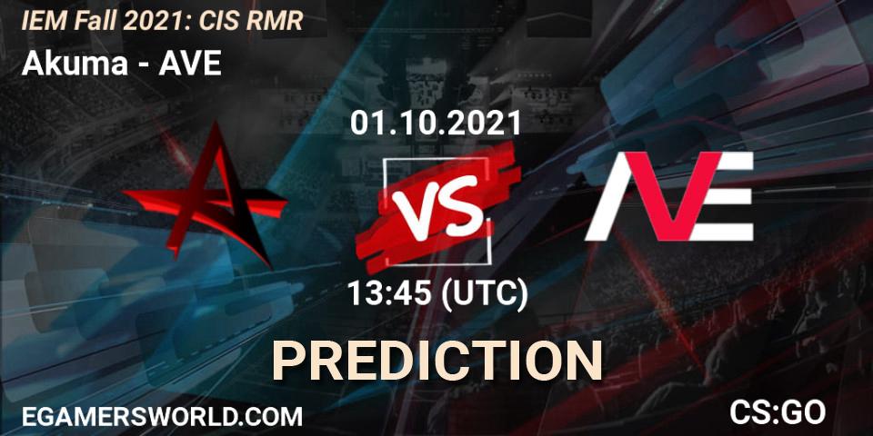 Akuma проти AVE: Поради щодо ставок, прогнози на матчі. 01.10.2021 at 13:45. Counter-Strike (CS2), IEM Fall 2021: CIS RMR