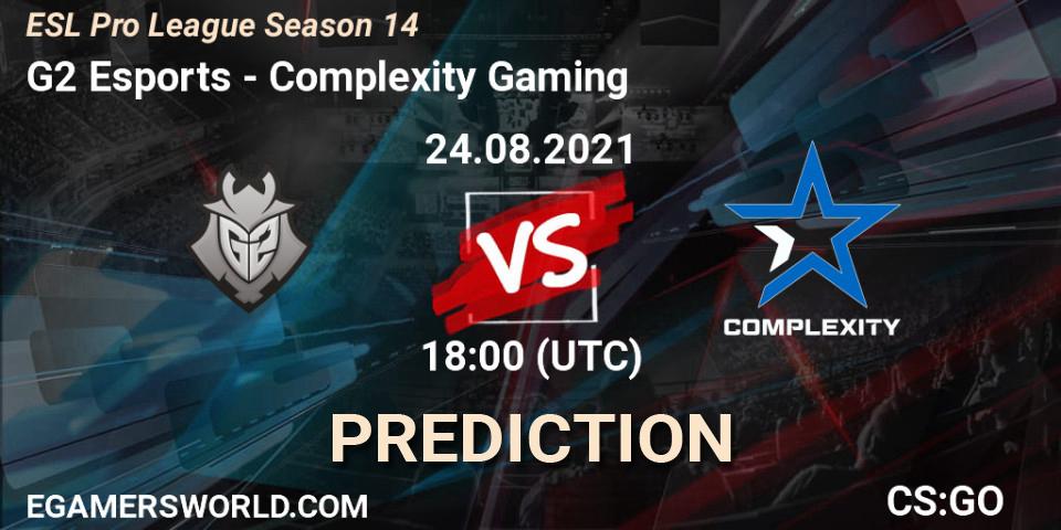G2 Esports проти Complexity Gaming: Поради щодо ставок, прогнози на матчі. 24.08.2021 at 18:50. Counter-Strike (CS2), ESL Pro League Season 14
