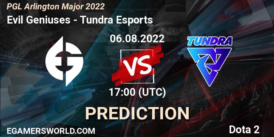 Evil Geniuses проти Tundra Esports: Поради щодо ставок, прогнози на матчі. 06.08.2022 at 17:23. Dota 2, PGL Arlington Major 2022 - Group Stage