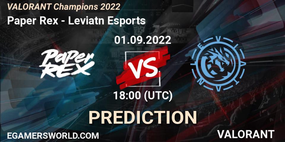 Paper Rex проти Leviatán Esports: Поради щодо ставок, прогнози на матчі. 01.09.2022 at 18:45. VALORANT, VALORANT Champions 2022