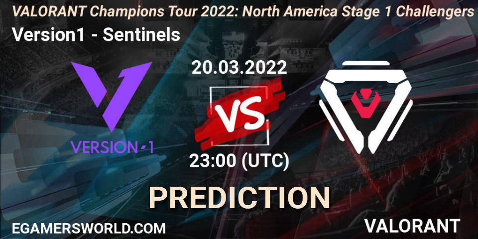 Version1 проти Sentinels: Поради щодо ставок, прогнози на матчі. 20.03.2022 at 23:00. VALORANT, VCT 2022: North America Stage 1 Challengers
