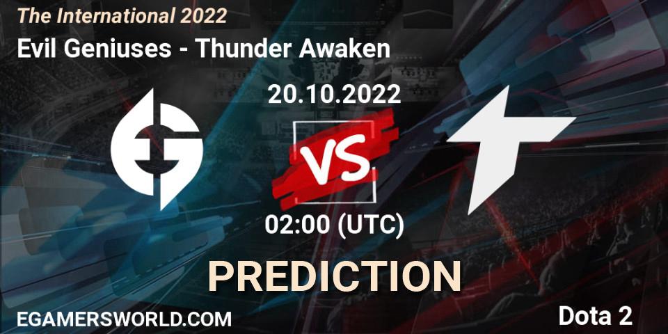 Evil Geniuses проти Thunder Awaken: Поради щодо ставок, прогнози на матчі. 20.10.2022 at 02:04. Dota 2, The International 2022