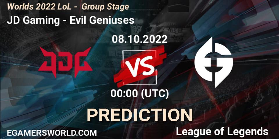 JD Gaming проти Evil Geniuses: Поради щодо ставок, прогнози на матчі. 08.10.2022 at 00:00. LoL, Worlds 2022 LoL - Group Stage