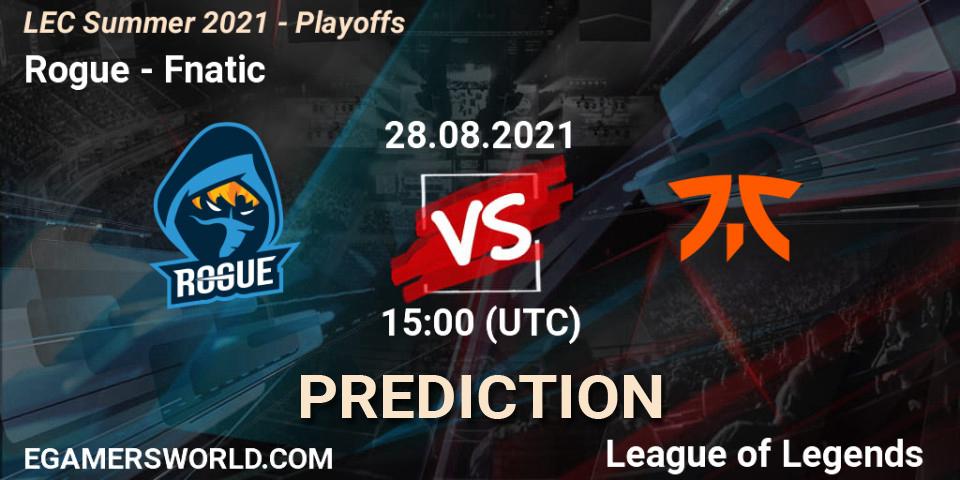Rogue проти Fnatic: Поради щодо ставок, прогнози на матчі. 28.08.2021 at 15:00. LoL, LEC Summer 2021 - Playoffs