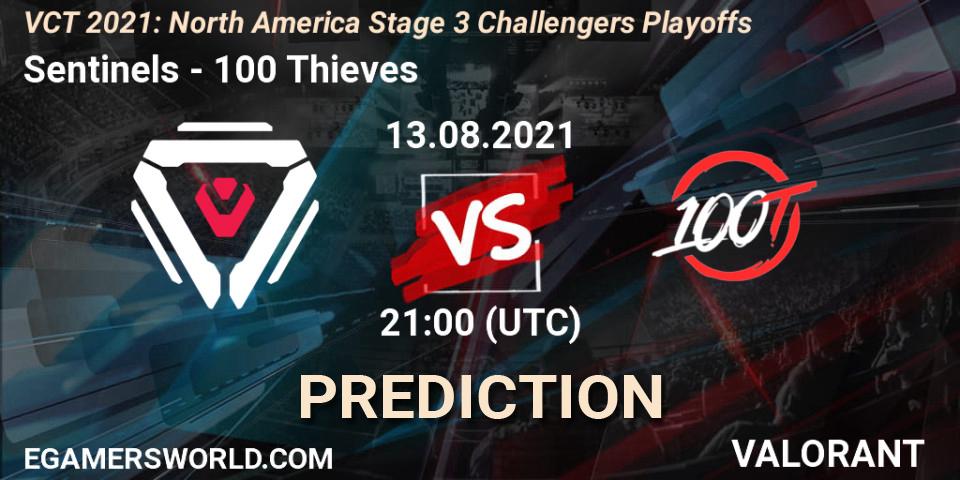 Sentinels проти 100 Thieves: Поради щодо ставок, прогнози на матчі. 13.08.2021 at 21:00. VALORANT, VCT 2021: North America Stage 3 Challengers Playoffs