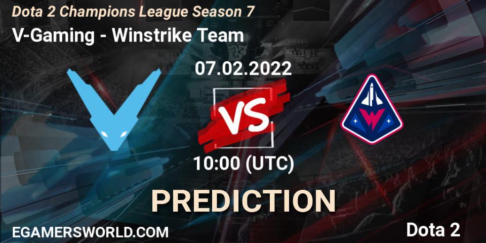 V-Gaming проти Winstrike Team: Поради щодо ставок, прогнози на матчі. 07.02.2022 at 10:00. Dota 2, Dota 2 Champions League 2022 Season 7