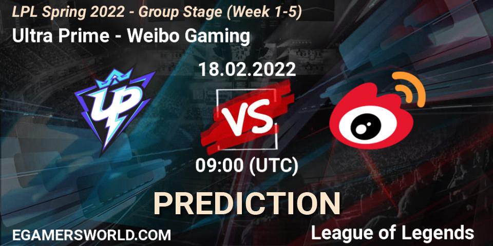 Ultra Prime проти Weibo Gaming: Поради щодо ставок, прогнози на матчі. 18.02.2022 at 10:20. LoL, LPL Spring 2022 - Group Stage (Week 1-5)
