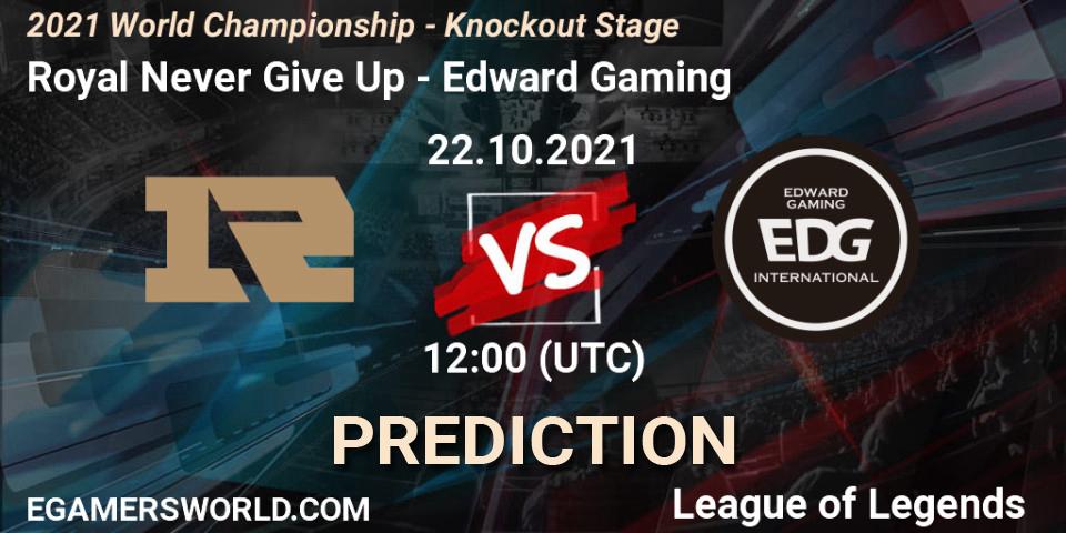 Royal Never Give Up проти Edward Gaming: Поради щодо ставок, прогнози на матчі. 23.10.2021 at 12:00. LoL, 2021 World Championship - Knockout Stage
