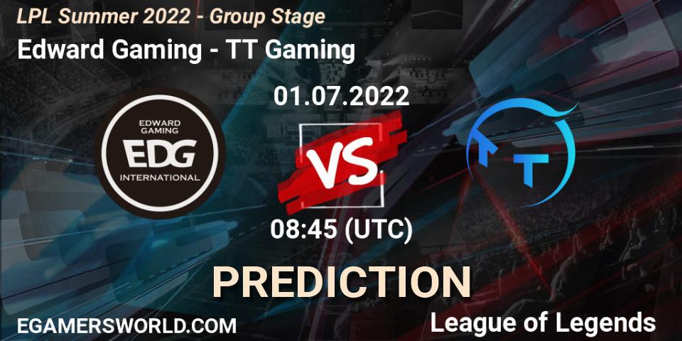 Edward Gaming проти TT Gaming: Поради щодо ставок, прогнози на матчі. 01.07.2022 at 09:00. LoL, LPL Summer 2022 - Group Stage