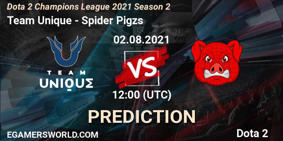 Team Unique проти Spider Pigzs: Поради щодо ставок, прогнози на матчі. 02.08.2021 at 18:00. Dota 2, Dota 2 Champions League 2021 Season 2
