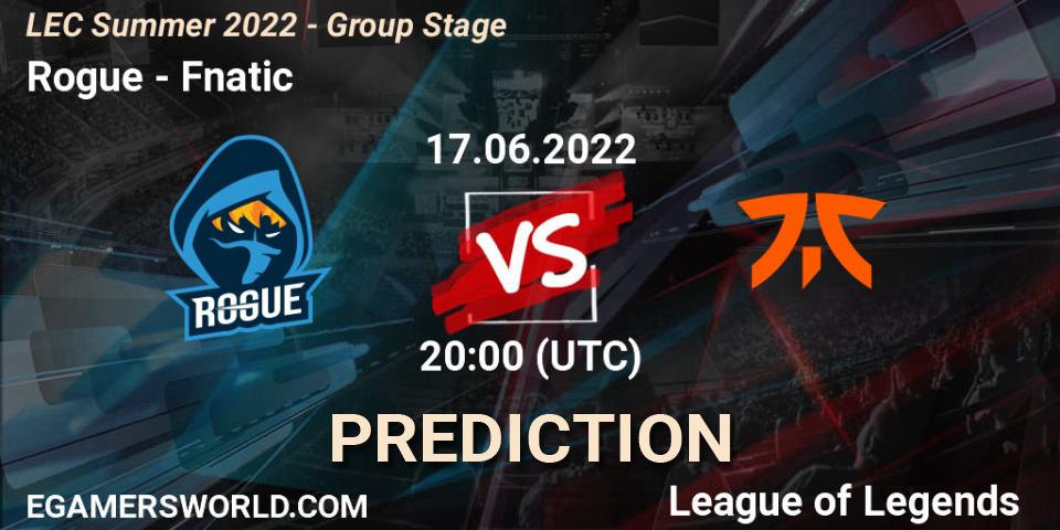 Rogue проти Fnatic: Поради щодо ставок, прогнози на матчі. 17.06.2022 at 20:45. LoL, LEC Summer 2022 - Group Stage