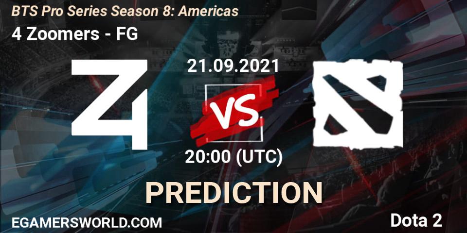 4 Zoomers проти FG: Поради щодо ставок, прогнози на матчі. 21.09.2021 at 20:04. Dota 2, BTS Pro Series Season 8: Americas