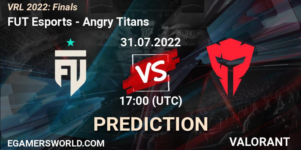 FUT Esports проти Angry Titans: Поради щодо ставок, прогнози на матчі. 31.07.2022 at 16:30. VALORANT, VRL 2022: Finals