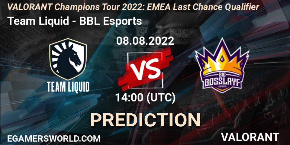 Team Liquid проти BBL Esports: Поради щодо ставок, прогнози на матчі. 08.08.2022 at 14:00. VALORANT, VCT 2022: EMEA Last Chance Qualifier