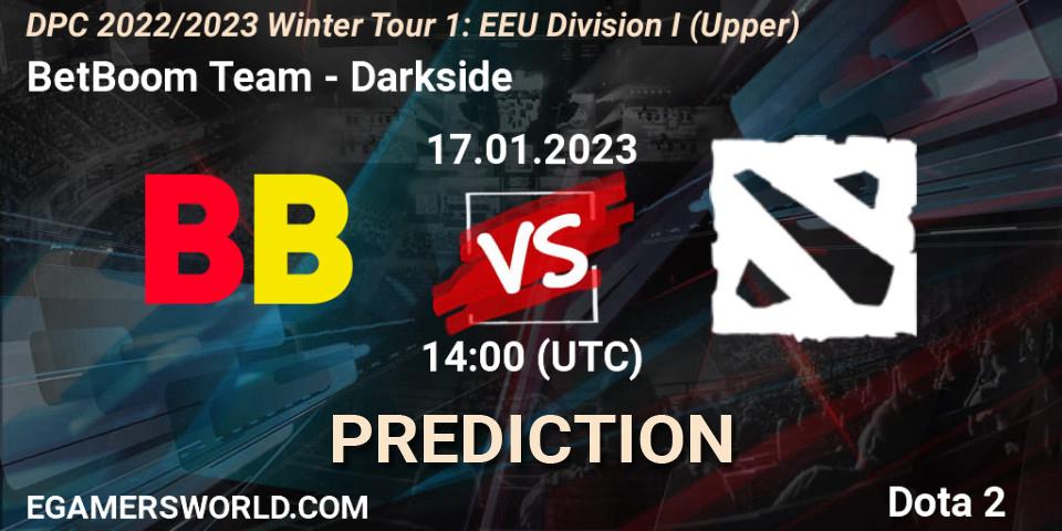 BetBoom Team проти Darkside: Поради щодо ставок, прогнози на матчі. 17.01.2023 at 14:38. Dota 2, DPC 2022/2023 Winter Tour 1: EEU Division I (Upper)