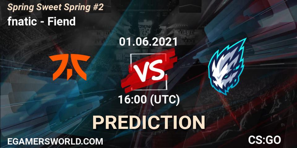 fnatic проти Fiend: Поради щодо ставок, прогнози на матчі. 01.06.2021 at 16:00. Counter-Strike (CS2), Spring Sweet Spring #2