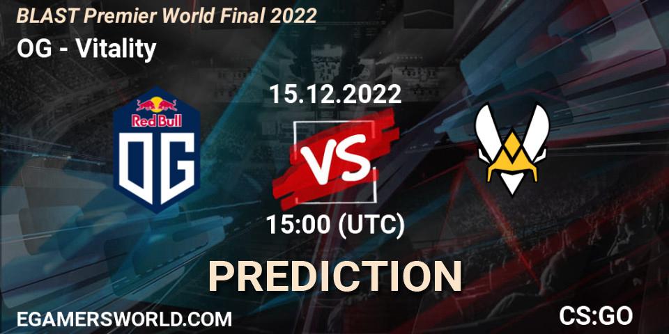 OG проти Vitality: Поради щодо ставок, прогнози на матчі. 15.12.2022 at 15:55. Counter-Strike (CS2), BLAST Premier World Final 2022