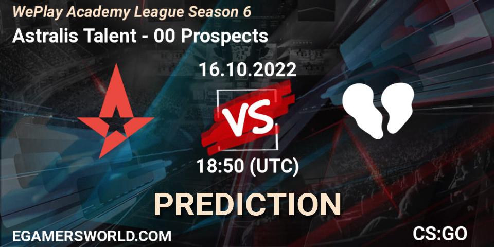 Astralis Talent проти 00 Prospects: Поради щодо ставок, прогнози на матчі. 16.10.2022 at 19:20. Counter-Strike (CS2), WePlay Academy League Season 6