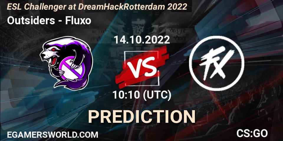 Outsiders проти Fluxo: Поради щодо ставок, прогнози на матчі. 14.10.2022 at 10:10. Counter-Strike (CS2), ESL Challenger at DreamHack Rotterdam 2022