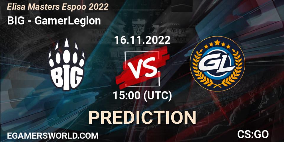BIG проти GamerLegion: Поради щодо ставок, прогнози на матчі. 16.11.2022 at 16:10. Counter-Strike (CS2), Elisa Masters Espoo 2022