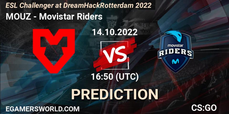 MOUZ проти Movistar Riders: Поради щодо ставок, прогнози на матчі. 14.10.2022 at 17:55. Counter-Strike (CS2), ESL Challenger at DreamHack Rotterdam 2022