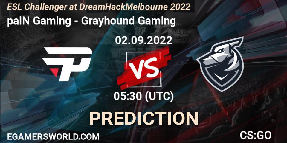 paiN Gaming проти Grayhound Gaming: Поради щодо ставок, прогнози на матчі. 02.09.2022 at 05:50. Counter-Strike (CS2), ESL Challenger at DreamHack Melbourne 2022