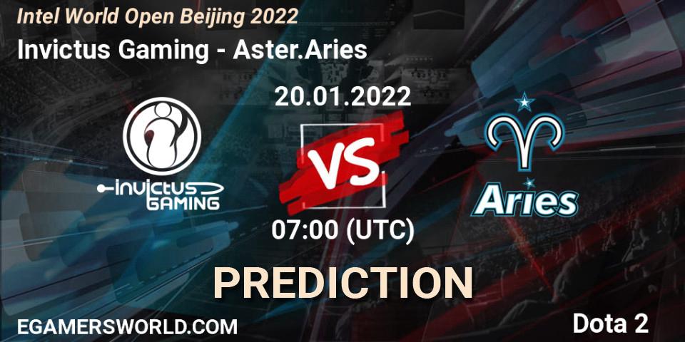 Invictus Gaming проти Aster.Aries: Поради щодо ставок, прогнози на матчі. 20.01.2022 at 07:25. Dota 2, Intel World Open Beijing 2022