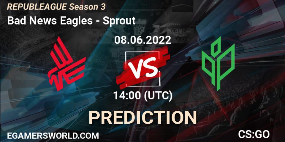 Bad News Eagles проти Sprout: Поради щодо ставок, прогнози на матчі. 08.06.2022 at 14:00. Counter-Strike (CS2), REPUBLEAGUE Season 3