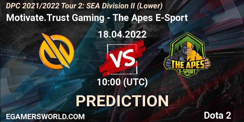 Motivate.Trust Gaming проти The Apes E-Sport: Поради щодо ставок, прогнози на матчі. 18.04.2022 at 10:00. Dota 2, DPC 2021/2022 Tour 2: SEA Division II (Lower)