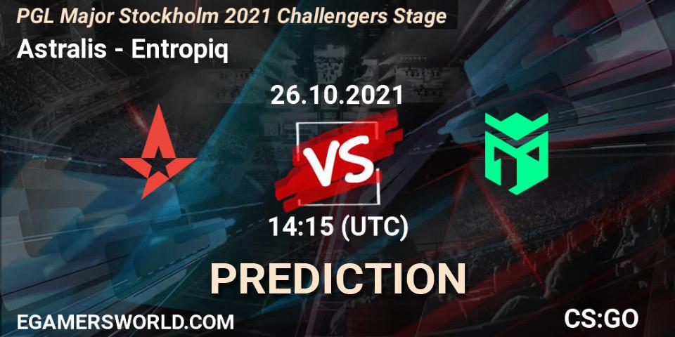 Astralis проти Entropiq: Поради щодо ставок, прогнози на матчі. 26.10.2021 at 14:15. Counter-Strike (CS2), PGL Major Stockholm 2021 Challengers Stage