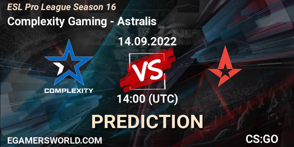 Complexity Gaming проти Astralis: Поради щодо ставок, прогнози на матчі. 14.09.2022 at 14:00. Counter-Strike (CS2), ESL Pro League Season 16