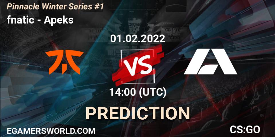 fnatic проти Apeks: Поради щодо ставок, прогнози на матчі. 01.02.2022 at 14:55. Counter-Strike (CS2), Pinnacle Winter Series #1