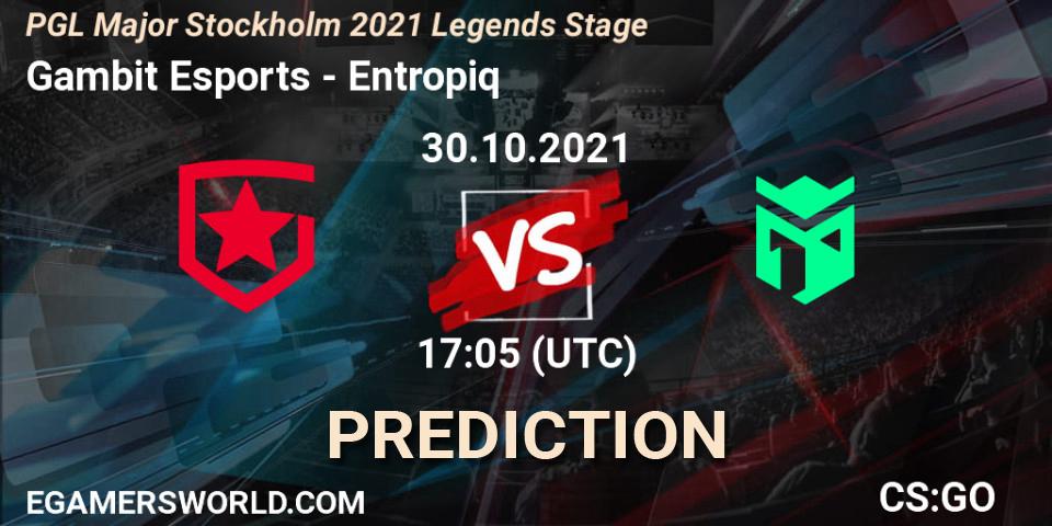 Gambit Esports проти Entropiq: Поради щодо ставок, прогнози на матчі. 30.10.2021 at 17:10. Counter-Strike (CS2), PGL Major Stockholm 2021 Legends Stage