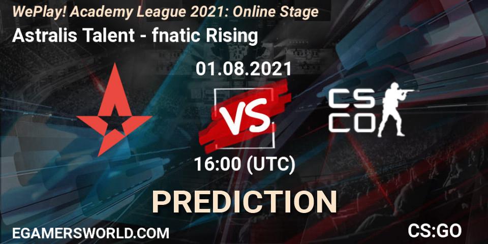 Astralis Talent проти fnatic Rising: Поради щодо ставок, прогнози на матчі. 01.08.2021 at 15:00. Counter-Strike (CS2), WePlay Academy League Season 1: Online Stage