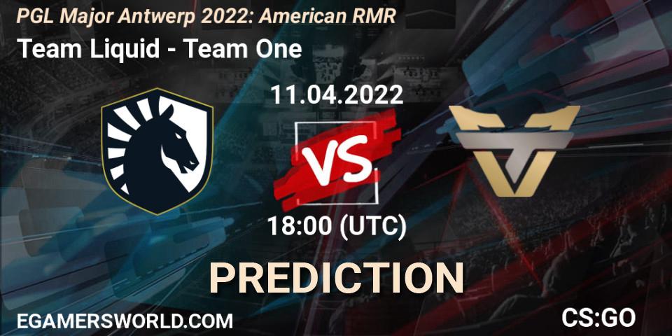Team Liquid проти Team One: Поради щодо ставок, прогнози на матчі. 11.04.2022 at 18:25. Counter-Strike (CS2), PGL Major Antwerp 2022: American RMR