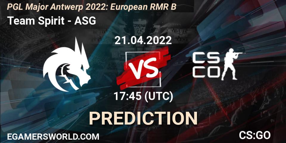 Team Spirit проти ASG: Поради щодо ставок, прогнози на матчі. 21.04.2022 at 17:40. Counter-Strike (CS2), PGL Major Antwerp 2022: European RMR B
