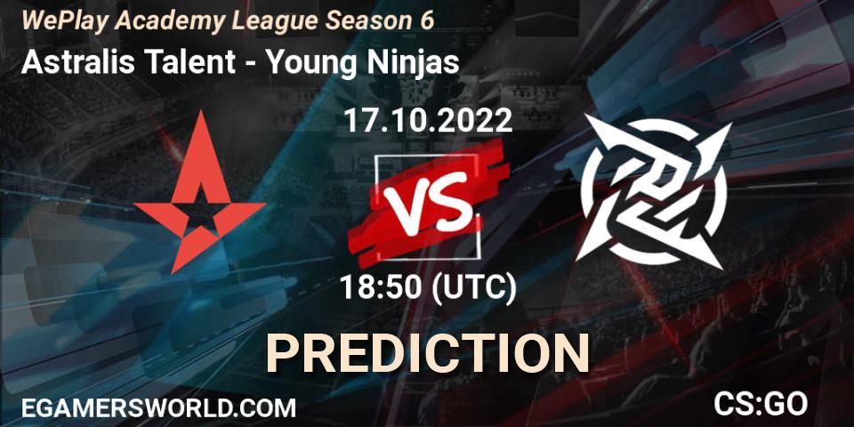 Astralis Talent проти Young Ninjas: Поради щодо ставок, прогнози на матчі. 17.10.2022 at 18:00. Counter-Strike (CS2), WePlay Academy League Season 6