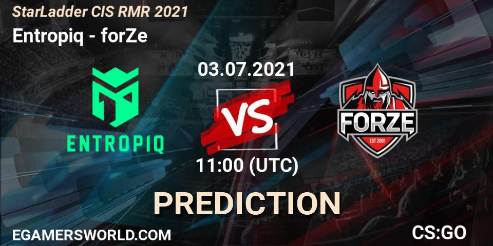 Entropiq проти forZe: Поради щодо ставок, прогнози на матчі. 03.07.2021 at 11:00. Counter-Strike (CS2), StarLadder CIS RMR 2021