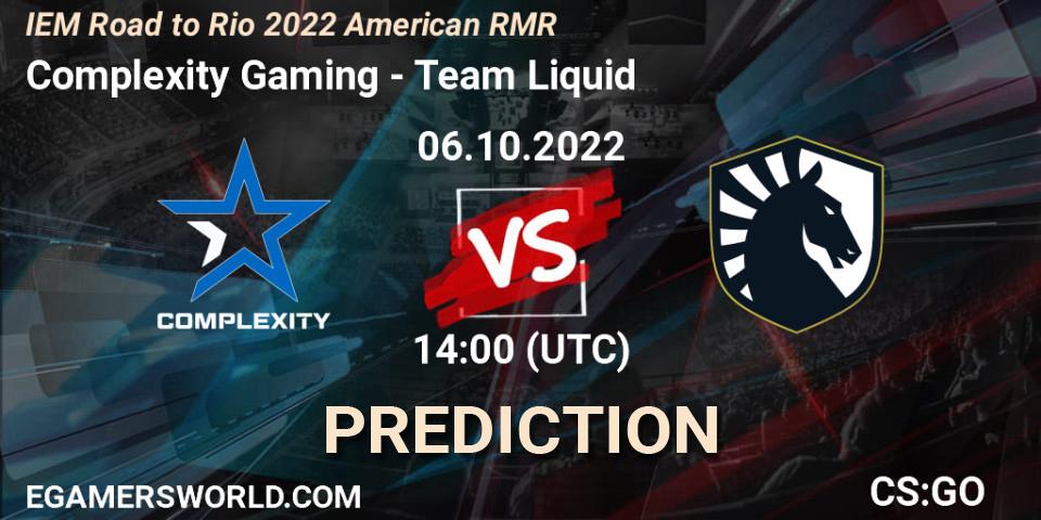 Complexity Gaming проти Team Liquid: Поради щодо ставок, прогнози на матчі. 06.10.2022 at 14:15. Counter-Strike (CS2), IEM Road to Rio 2022 American RMR