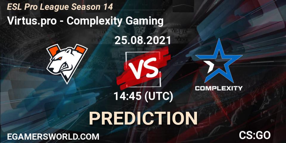 Virtus.pro проти Complexity Gaming: Поради щодо ставок, прогнози на матчі. 25.08.2021 at 16:05. Counter-Strike (CS2), ESL Pro League Season 14