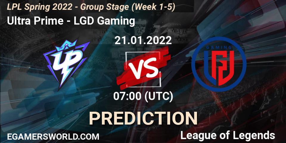 Ultra Prime проти LGD Gaming: Поради щодо ставок, прогнози на матчі. 21.01.2022 at 07:00. LoL, LPL Spring 2022 - Group Stage (Week 1-5)