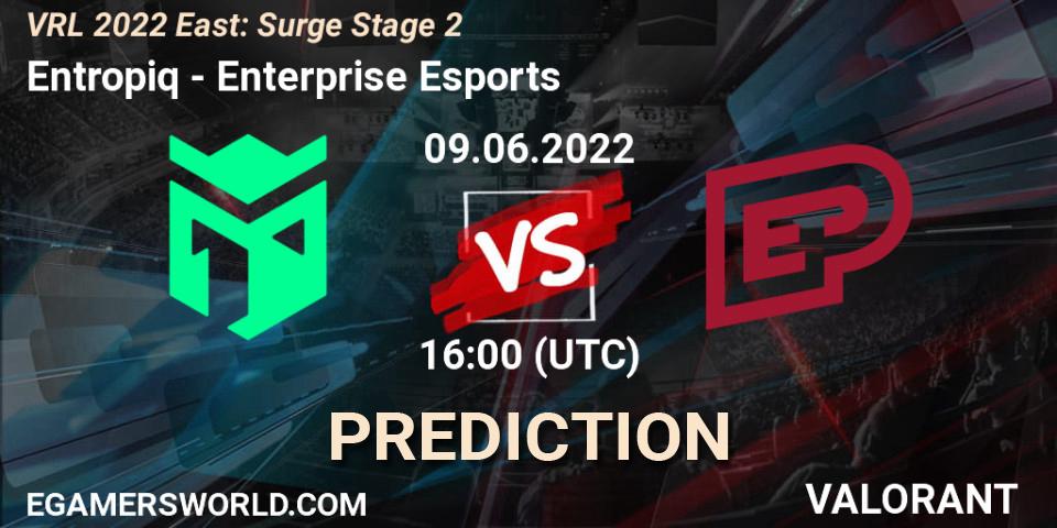 Entropiq проти Enterprise Esports: Поради щодо ставок, прогнози на матчі. 09.06.2022 at 16:25. VALORANT, VRL 2022 East: Surge Stage 2