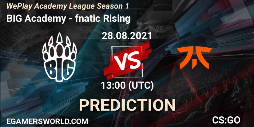 BIG Academy проти fnatic Rising: Поради щодо ставок, прогнози на матчі. 28.08.2021 at 13:00. Counter-Strike (CS2), WePlay Academy League Season 1