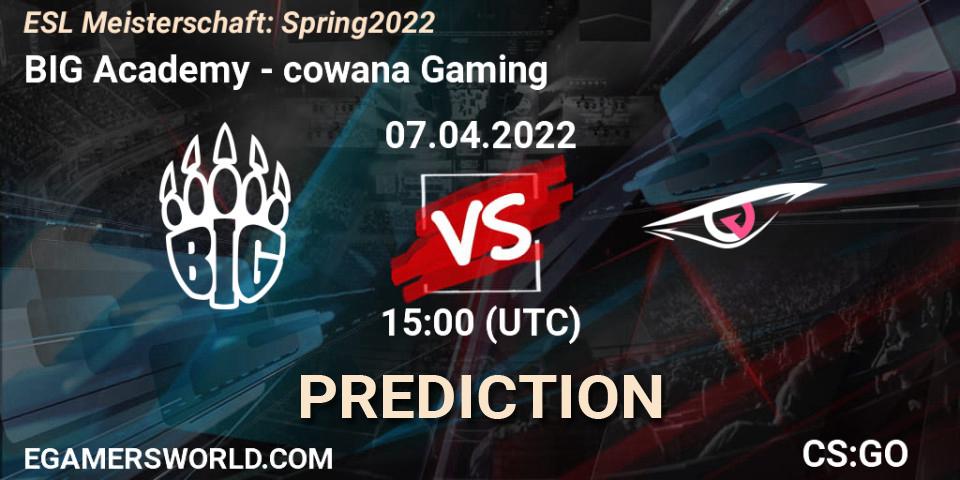 BIG Academy проти cowana Gaming: Поради щодо ставок, прогнози на матчі. 07.04.2022 at 15:00. Counter-Strike (CS2), ESL Meisterschaft: Spring 2022
