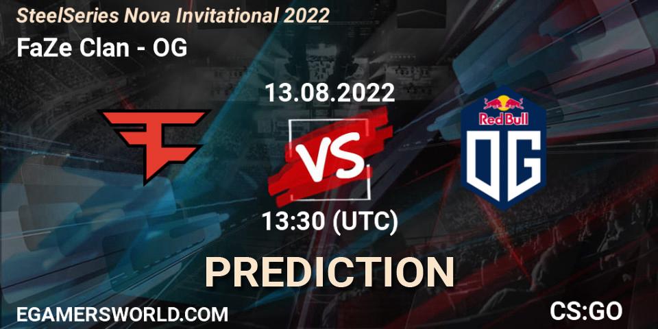 FaZe Clan проти OG: Поради щодо ставок, прогнози на матчі. 13.08.2022 at 13:40. Counter-Strike (CS2), SteelSeries Nova Invitational 2022