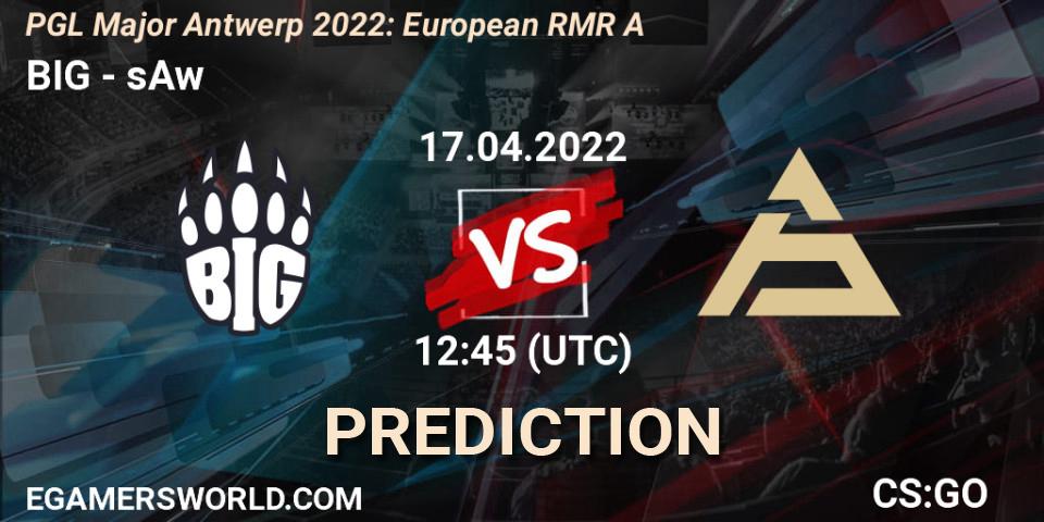 BIG проти sAw: Поради щодо ставок, прогнози на матчі. 17.04.2022 at 12:10. Counter-Strike (CS2), PGL Major Antwerp 2022: European RMR A