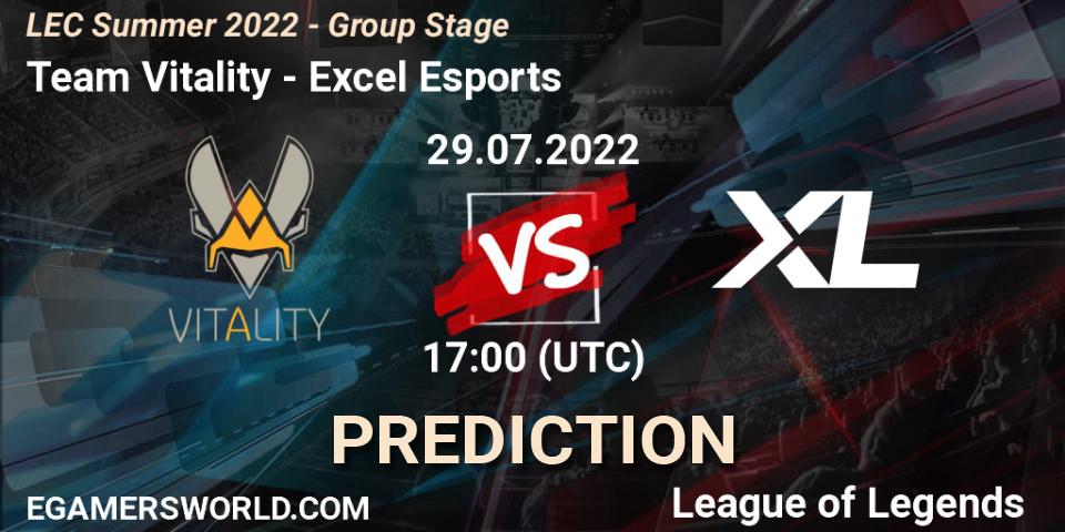 Team Vitality проти Excel Esports: Поради щодо ставок, прогнози на матчі. 29.07.2022 at 18:10. LoL, LEC Summer 2022 - Group Stage