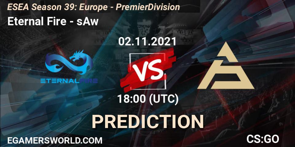 Eternal Fire проти sAw: Поради щодо ставок, прогнози на матчі. 02.11.2021 at 18:00. Counter-Strike (CS2), ESEA Season 39: Europe - Premier Division