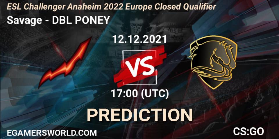 Savage проти DBL PONEY: Поради щодо ставок, прогнози на матчі. 12.12.2021 at 16:00. Counter-Strike (CS2), ESL Challenger Anaheim 2022 Europe Closed Qualifier