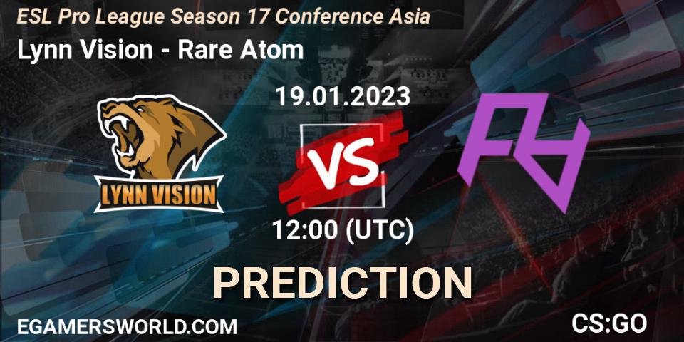 Lynn Vision проти Rare Atom: Поради щодо ставок, прогнози на матчі. 19.01.2023 at 12:30. Counter-Strike (CS2), ESL Pro League Season 17 Conference Asia